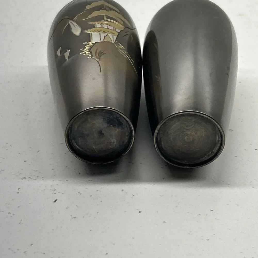 Bundle Deal‎ - 2 Vintage 4-3/4” Japanese Etched Metal Vases